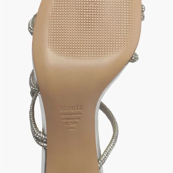 Schutz Lauryn Silver Rhinestone Sparkle Heeled Sandals Dressy Brand new in box - Picture 5 of 6